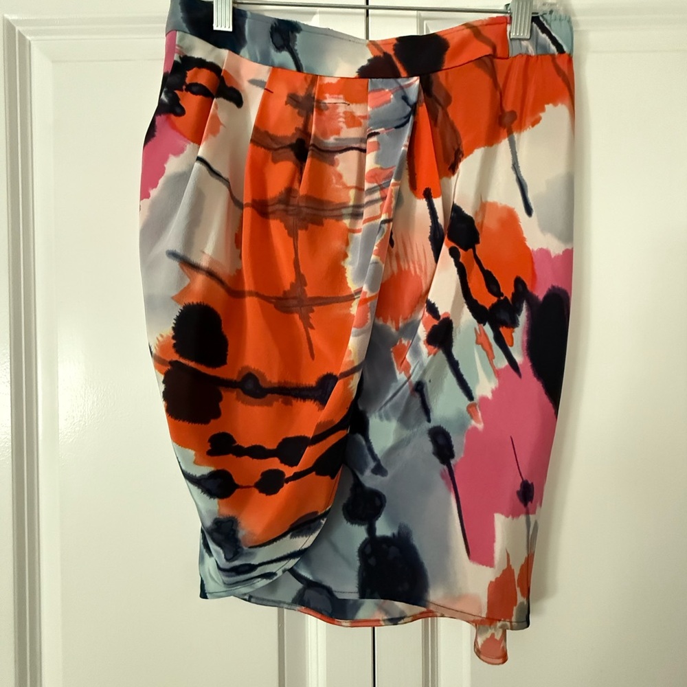 BCBGMaxAzria Asymmetrical Skirt in Orange, Pink, and Black